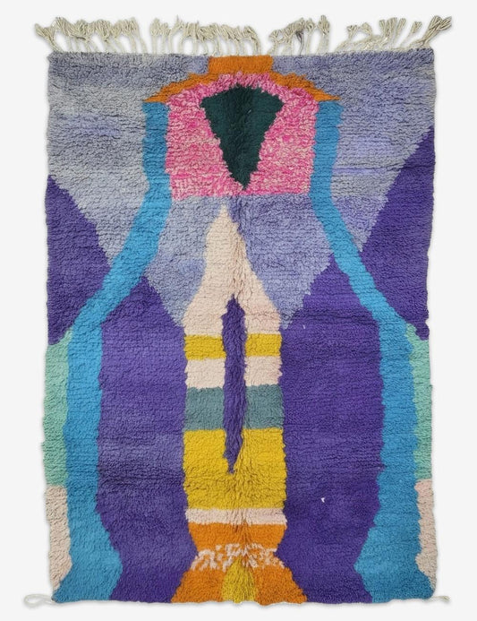 Purple Turquoise Sculptural Totem Boujad Wool Rug  9.3 x 6.2 ft / 282 x 189 cm