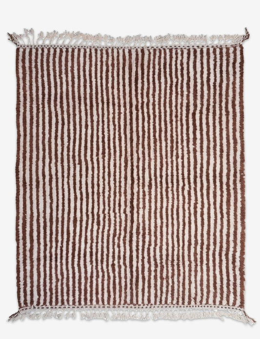 Modern Brown and Cream Striped Boujad Rug 9.6 x 7.64 ft / 294 x 233 cm