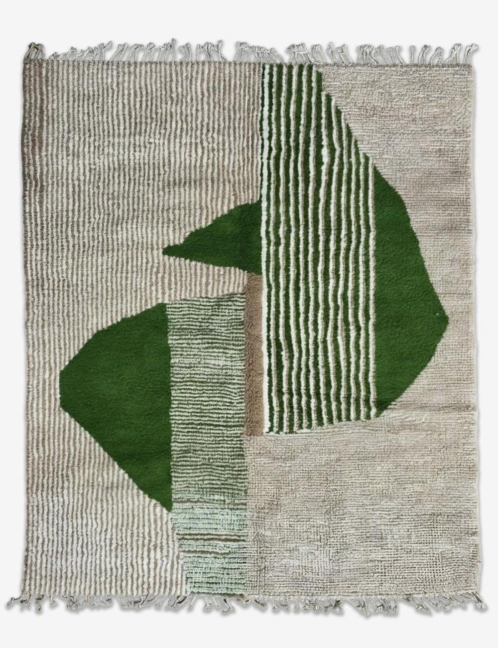 Green Geometric Boujad Wool Rug 10 x 8.1 ft / 306 x 247 cm