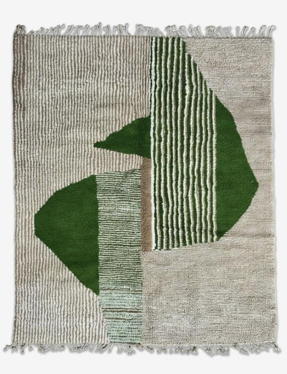 Green Geometric Boujad Wool Rug 10 x 8.1 ft / 306 x 247 cm
