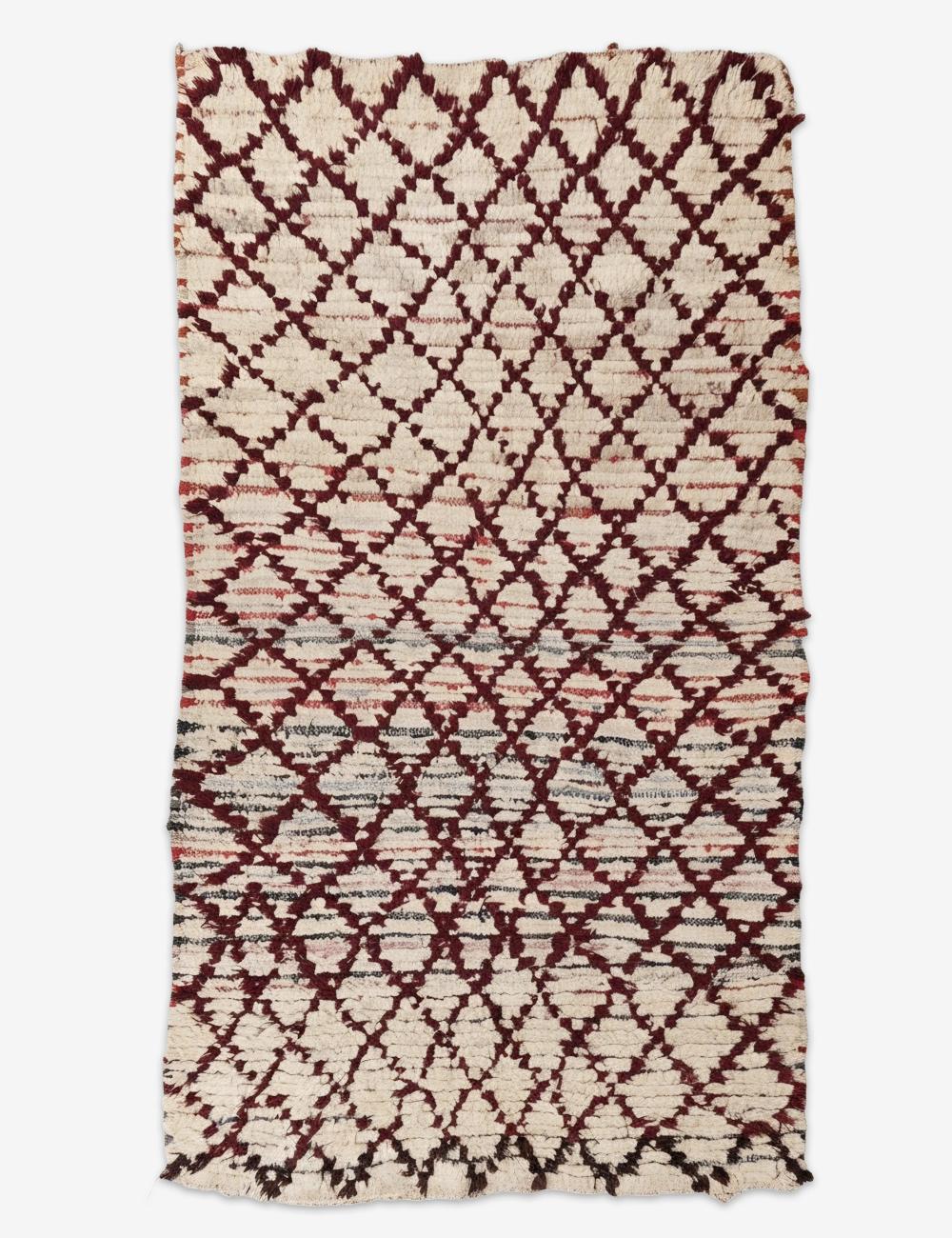 Vintage Red Diamond Lattice Azilal Rug 5.9 x 3.25 ft / 181 x 99 cm