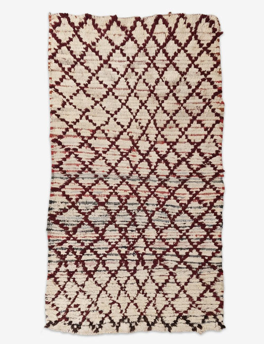 Vintage Red Diamond Lattice Azilal Rug 5.9 x 3.25 ft / 181 x 99 cm
