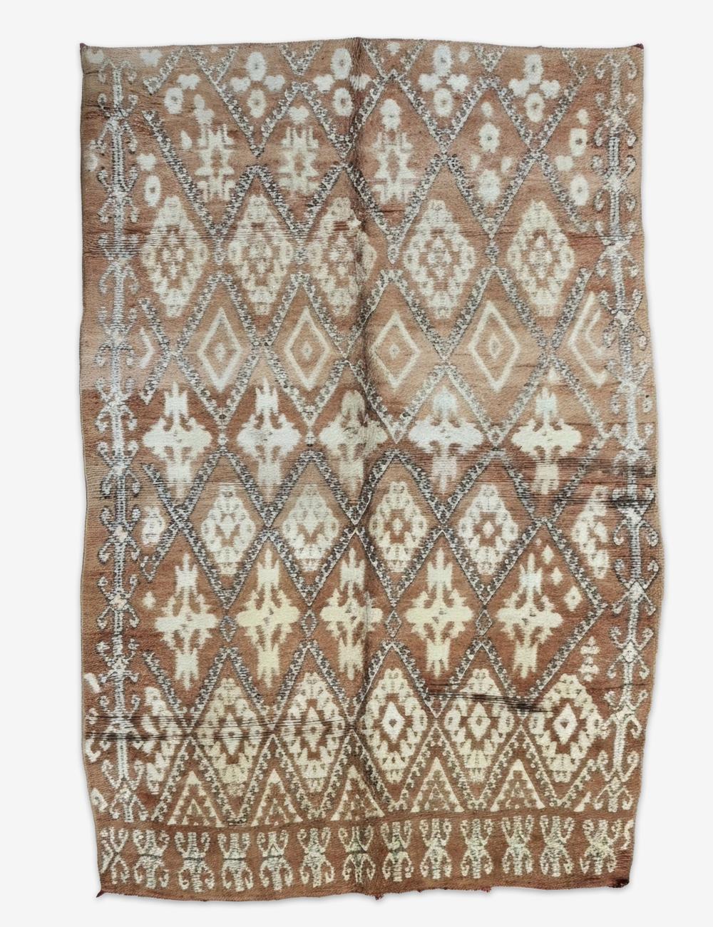 Vintage Boujad Wool Rug Cinnamon Diamond Lattice Floral Motifs 9.7 x 5.91 ft / 295 x 180 cm
