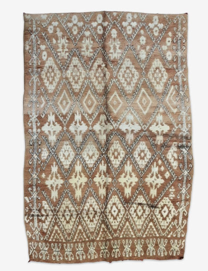 Vintage Boujad Wool Rug Cinnamon Diamond Lattice Floral Motifs 9.7 x 5.91 ft / 295 x 180 cm