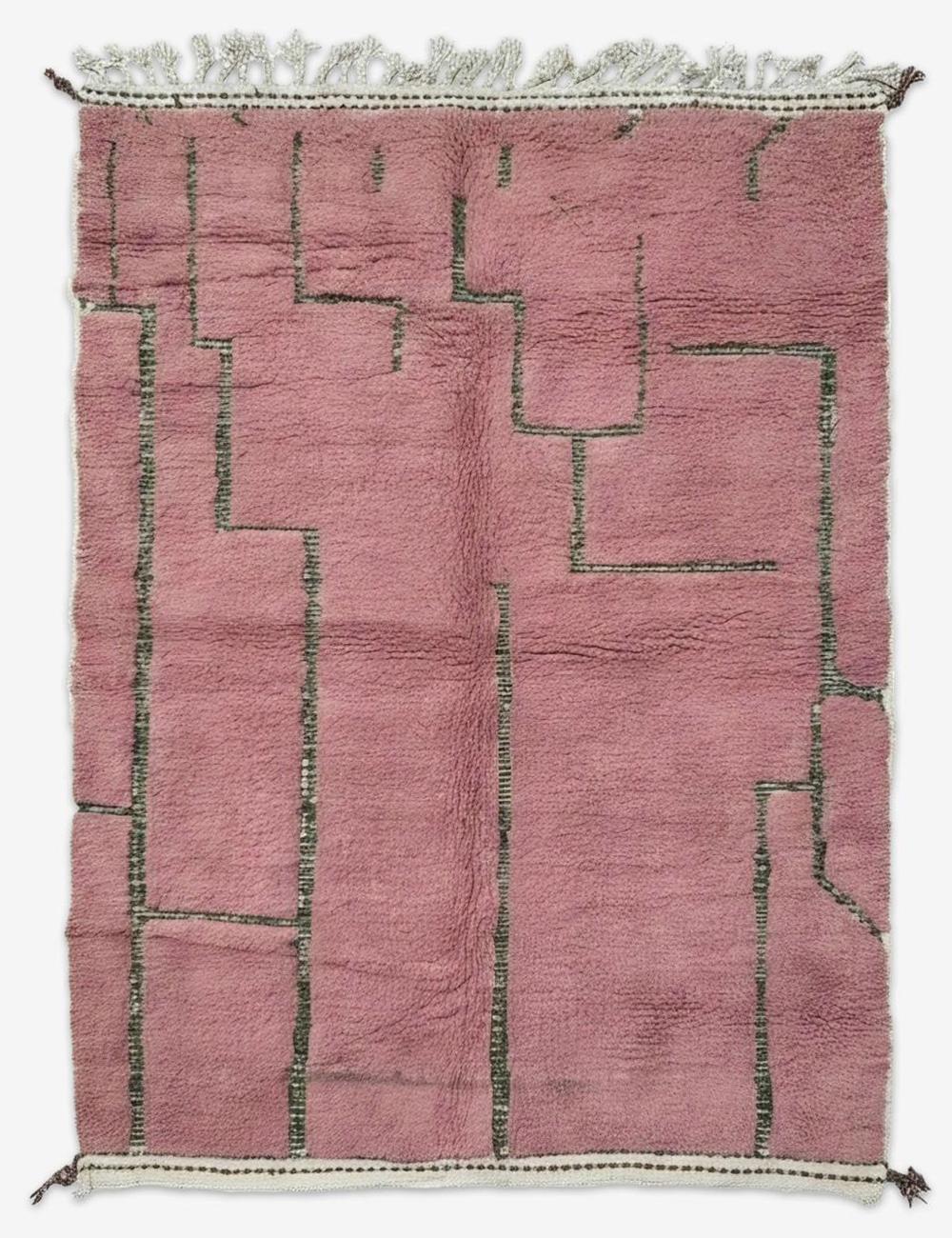 Dusty Pink Minimalist Line Boujad Wool Rug 7.9 x 6.07 ft / 240 x 185 cm
