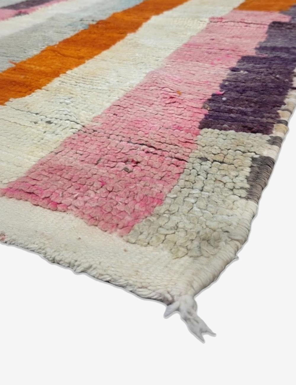 Pink Tribal Symbol Striped Field Boujad Wool Rug 8.2 x 5.35 ft / 250 x 163 cm