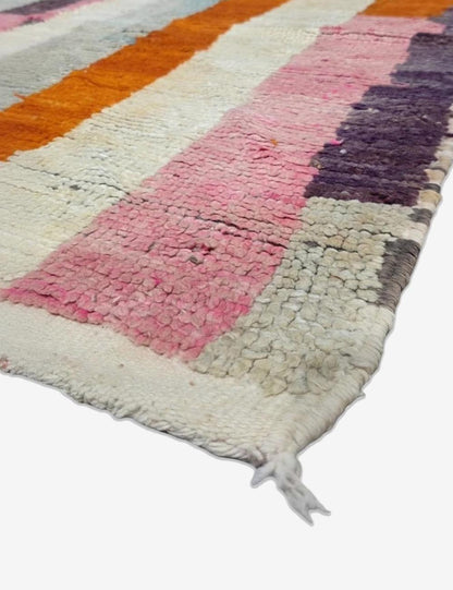 Pink Tribal Symbol Striped Field Boujad Wool Rug 8.2 x 5.35 ft / 250 x 163 cm