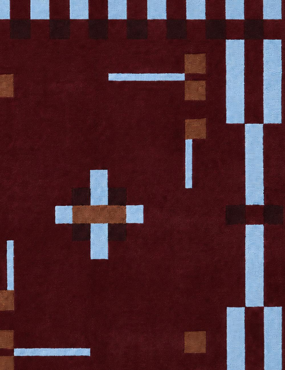 Burgundy and Blue Custom Moroccan Rug