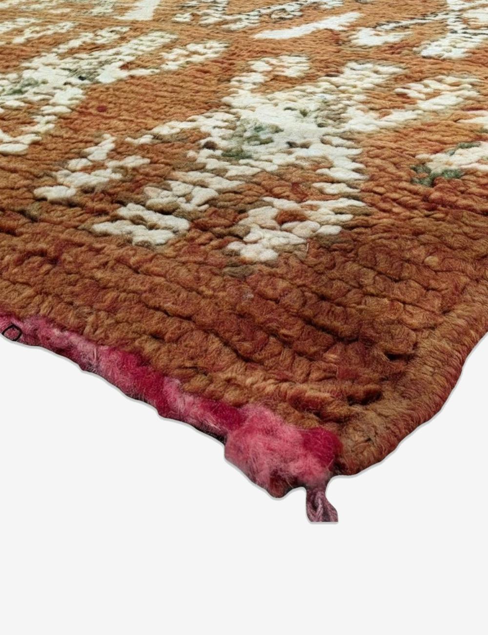 Vintage Boujad Wool Rug Cinnamon Diamond Lattice Floral Motifs 9.7 x 5.91 ft / 295 x 180 cm