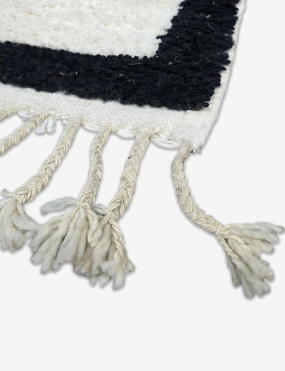 Handwoven Moroccan Wool Hallway Runner Black Border 6.3 x 1.77 ft / 193 x 54 cm