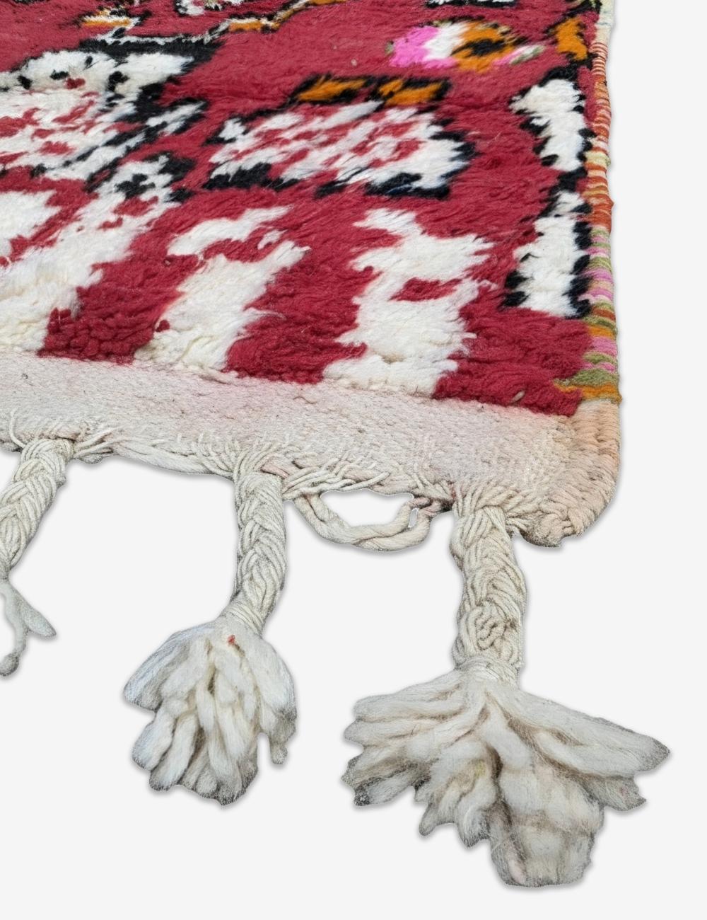 Crimson Red Layered Diamond Motif Boujad Wool Runner 10.3 x 2.79 ft / 313 x 85 cm