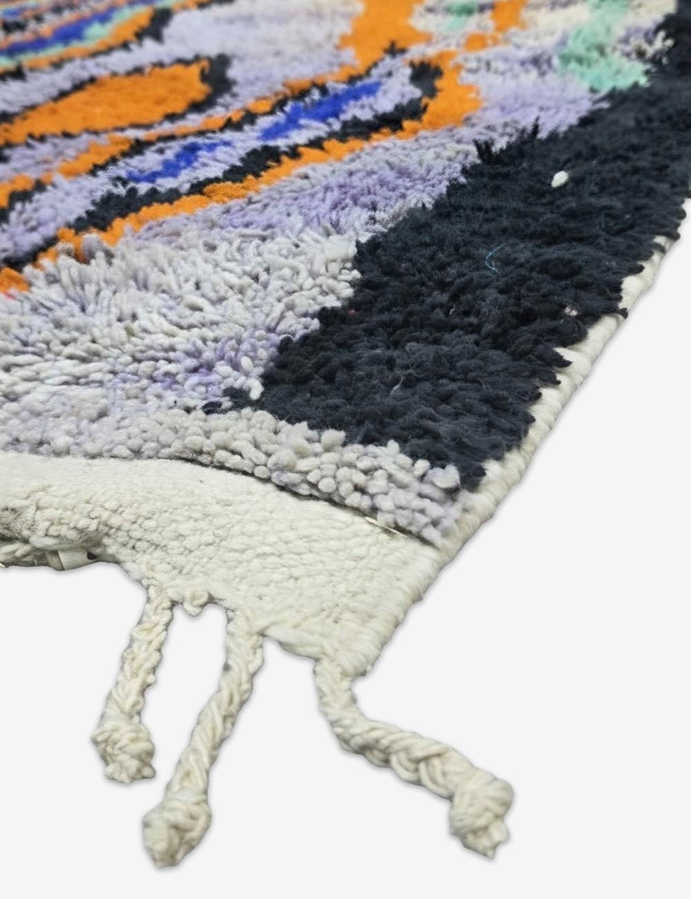 Lavender Orange Cobalt Flame Motif Boujad Wool Rug 9.5 x 5.71 ft / 291 x 174 cm