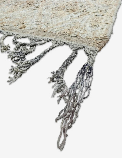 Muted Grey Beige Subtle Diamond Hand-Knotted Boujad Wool Rug 9.8 x 6.56 ft / 300 x 200 cm
