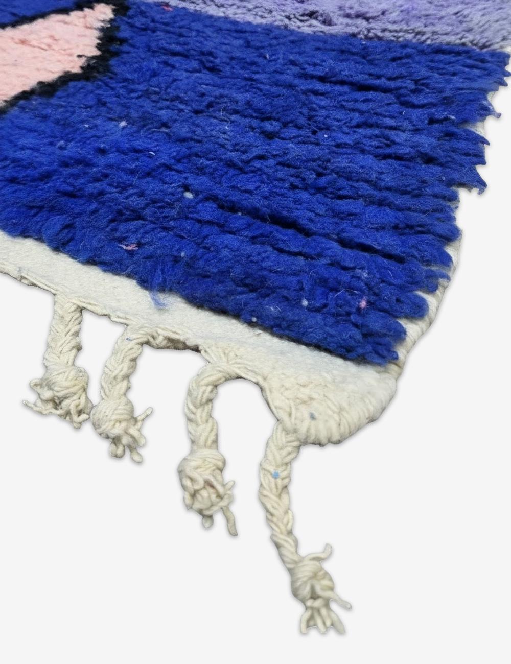Blue Purple Totem Figure Boujad Wool Rug 9.7 x 5.91 ft / 296 x 180 cm