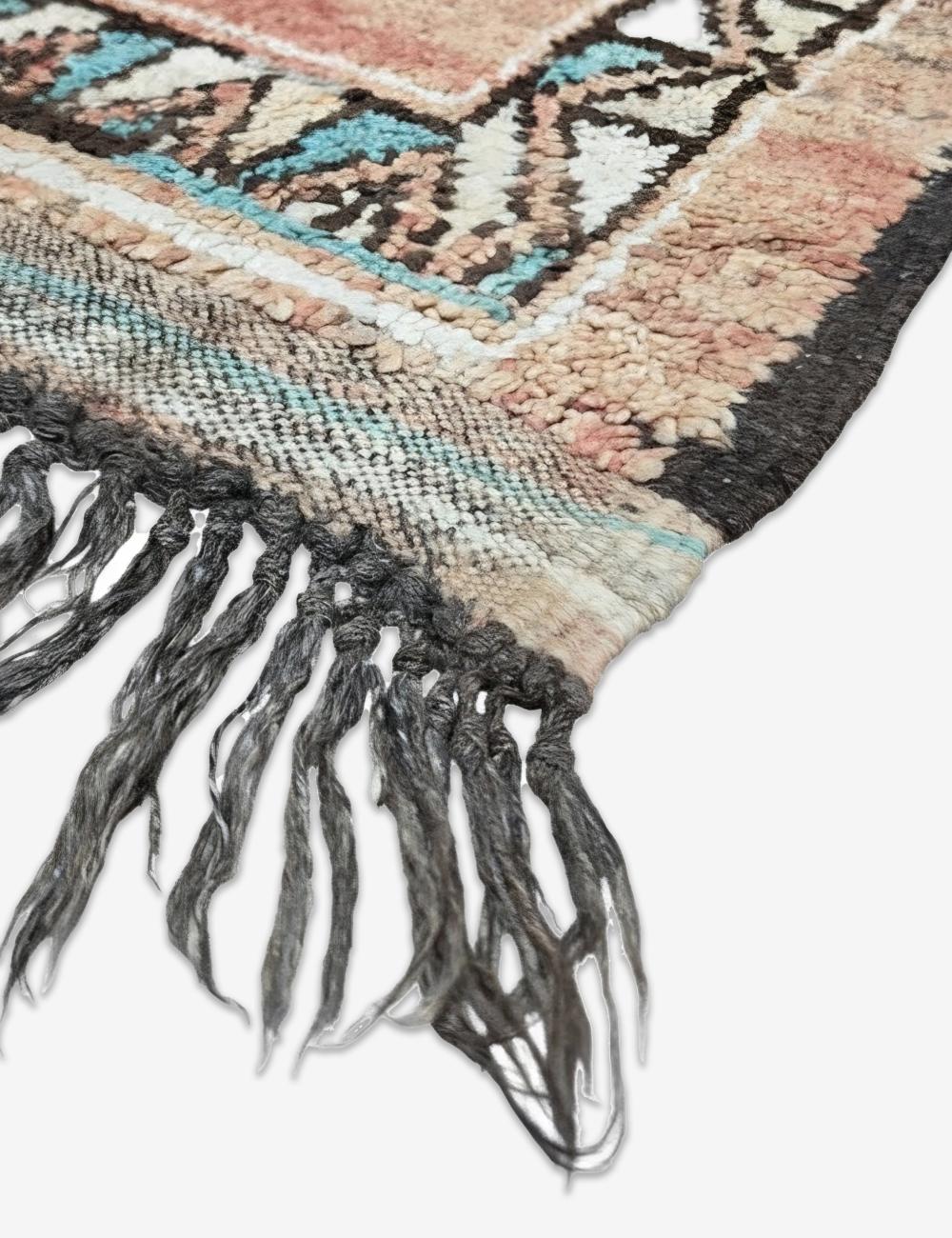 Vintage Middle Atlas Faded Peach Teal Stepped Diamond Medallion Handwoven Wool Rug 11.7 x 5.31 ft / 358 x 162 cm