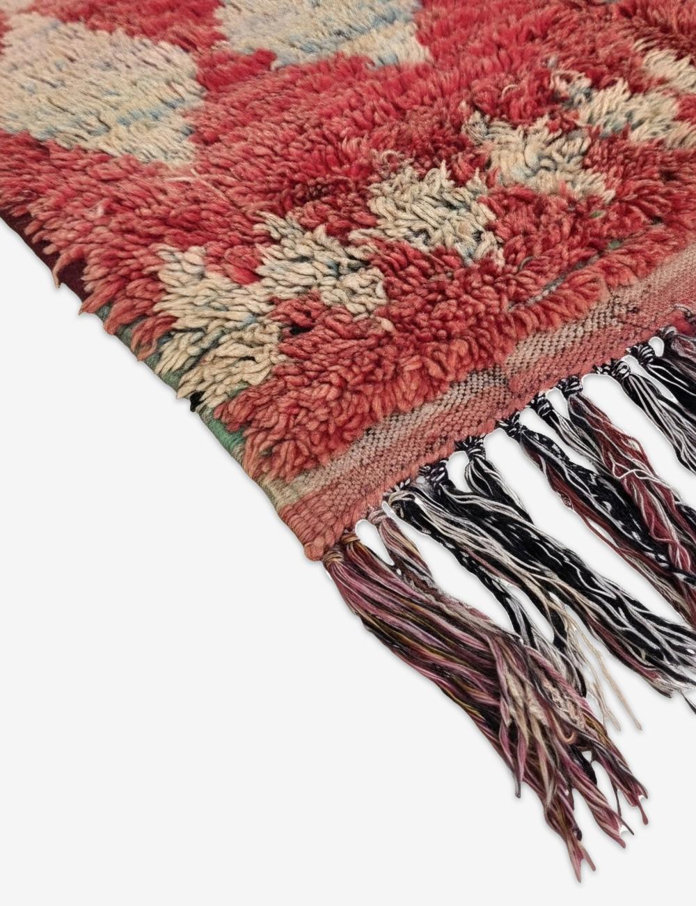 Vintage Moroccan Red and Cream Azilal Rug 6.4 x 3.51 ft / 196 x 107 cm