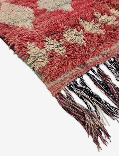 Vintage Moroccan Red and Cream Azilal Rug 6.4 x 3.51 ft / 196 x 107 cm