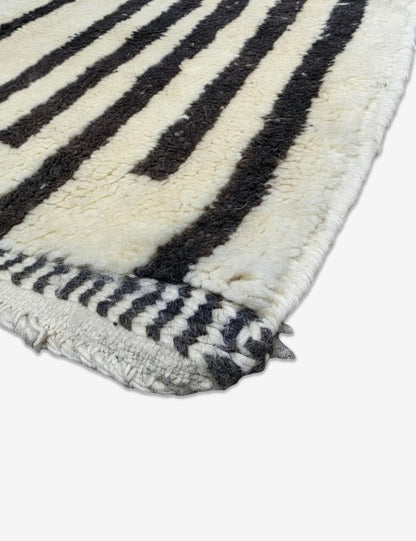 Handwoven Beni M'Rirt Wool Rug Black Silhouette 7.5 x 4.27 ft / 230 x 130 cm