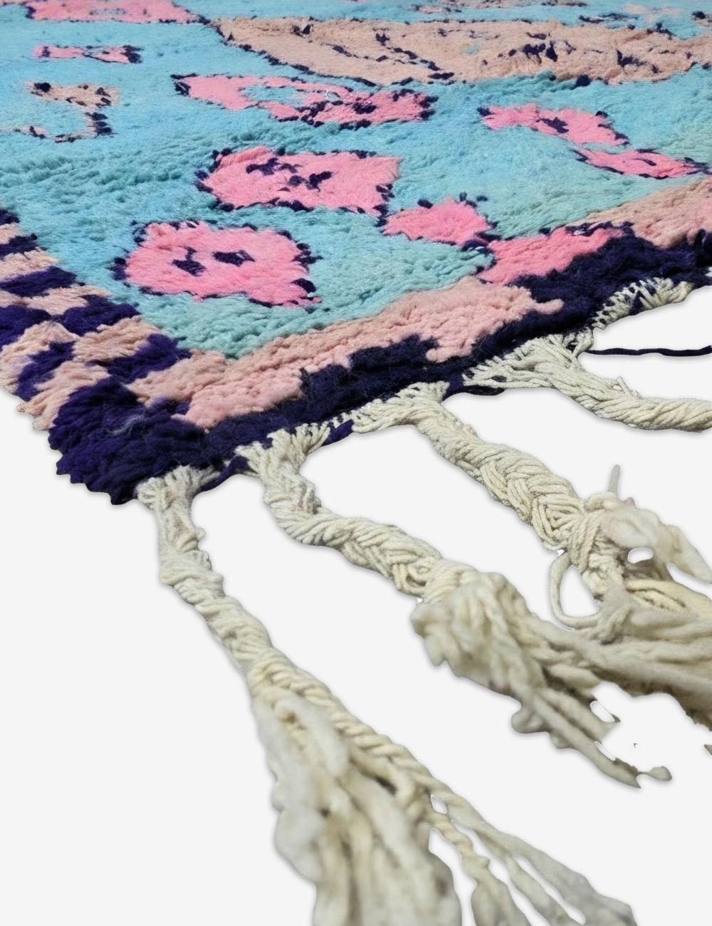 Turquoise Pink Diamond Motif Boujad Wool Rug 8.9 x 6.23 ft / 272 x 190 cm