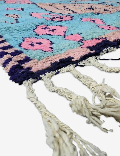 Turquoise Pink Diamond Motif Boujad Wool Rug 8.9 x 6.23 ft / 272 x 190 cm