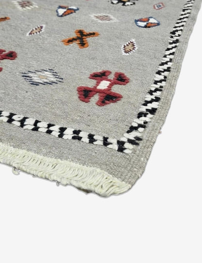 Flatwoven Tribal Symbol Motif Boujad Wool Runner 6.1 x 2.33 ft / 187 x 71 cm