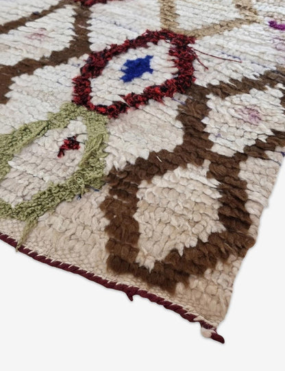 Vintage Moroccan Wool Rug with Olive 4.8 x 2.53 ft / 145 x 77 cm