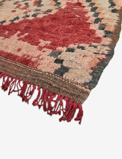 Vintage Boujad Wool Rug Red Cloud Medallion Diamond Lattice 4.6 x 2.95 ft / 139 x 90 cm