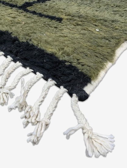 Modern Boujad Wool Rug Green Freehand Black Grid 9.9 x 8.46 ft / 302 x 258 cm