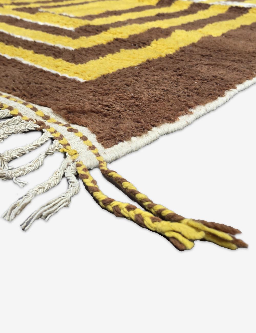 Brown Mustard Handwoven Berber Wool Rug 9.5 x 6.6 ft / 290 x 202 cm