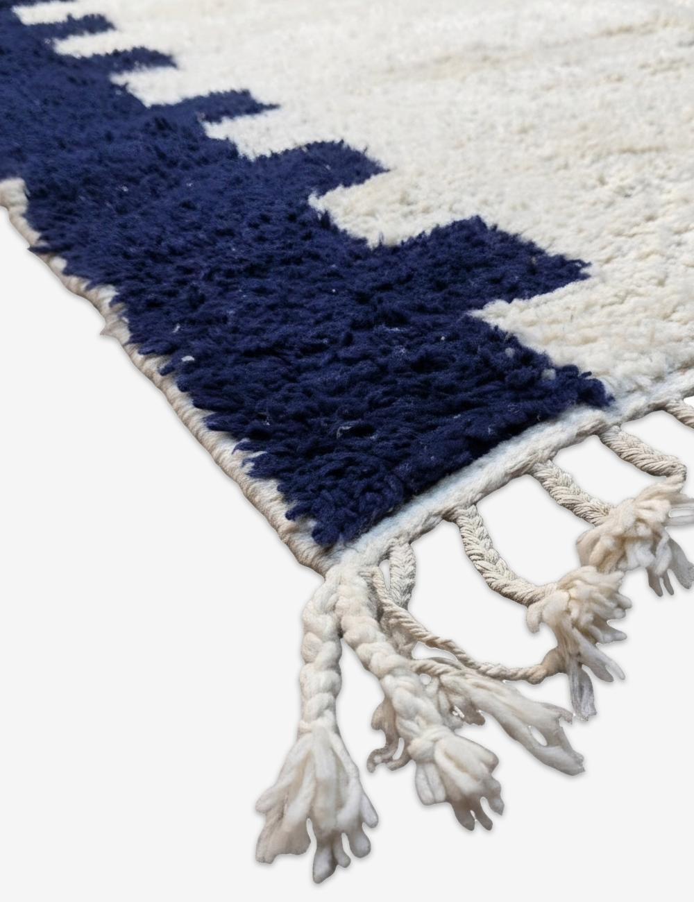 White Wool Rug with Navy Border 9.6 x 8.04 ft / 292 x 245 cm