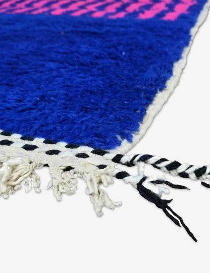 Handwoven Cobalt Blue Pink Wavy Stripe Boujad Area Rug 4.9 x 4.27 ft / 150 x 130 cm
