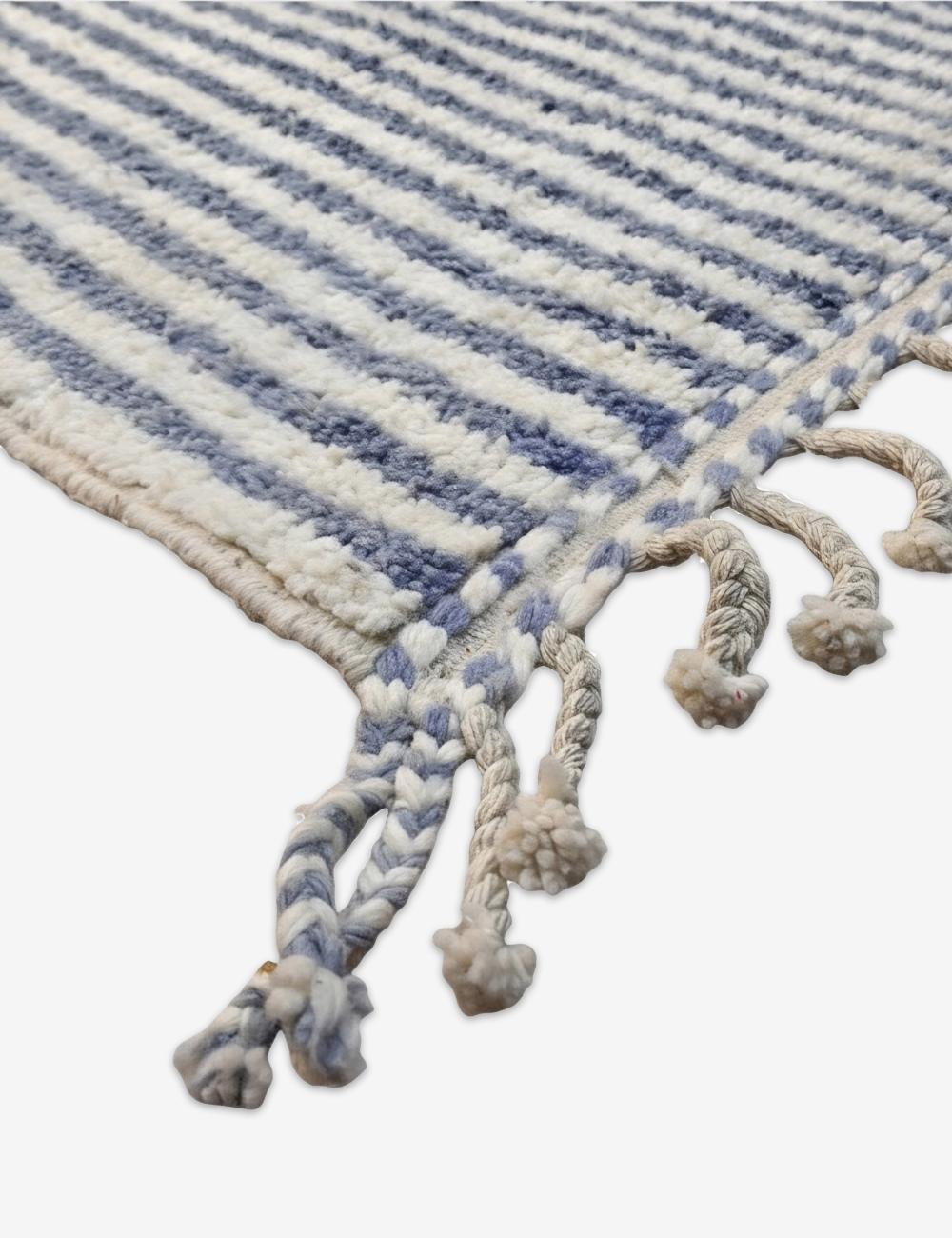Slate Blue and Cream Striped Boujad Rug 9 x 7.25 ft / 273 x 221 cm