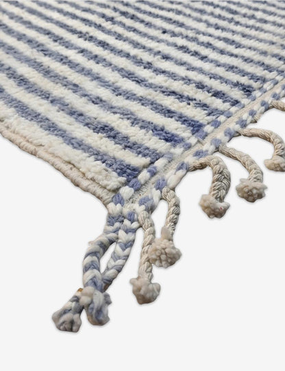 Slate Blue and Cream Striped Boujad Rug 9 x 7.25 ft / 273 x 221 cm