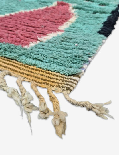 Handwoven Berber Wool Rug with Turquoise 9.7 x 6.8 ft / 295 x 210 cm