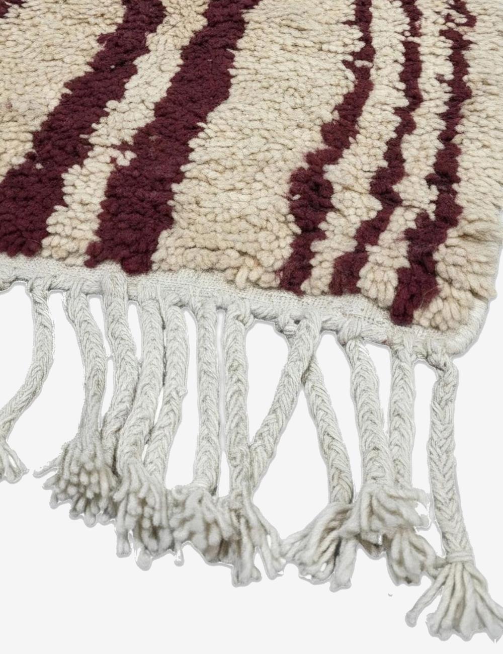 Cream Burgundy Stripe Boujad Wool Runner 9.3 x 2.79 ft / 284 x 85 cm