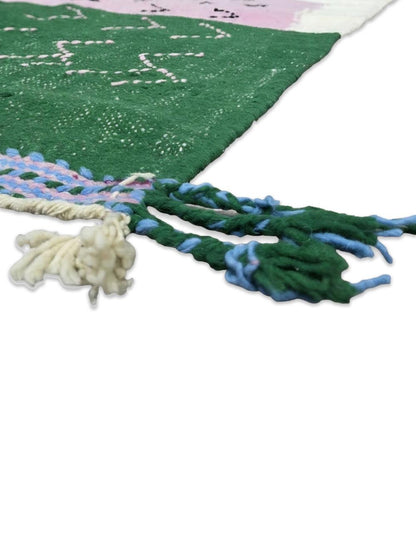 Abstract Color Block Lavender Green Modern Boujad Wool Runner Rug 9.4 x 2.36 ft / 288 x 72 cm