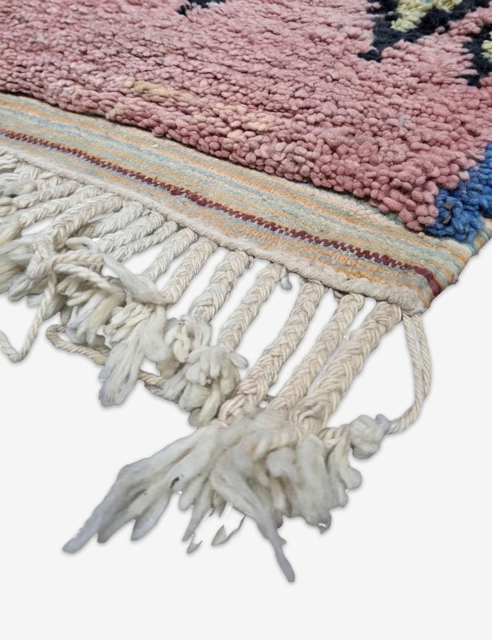 Yellow Pink Diamond Medallion Boujad Wool Rug 10.3 x 6.66 ft / 315 x 203 cm