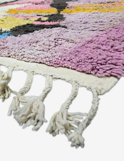 Pink Mustard Blue Painterly Patchwork Boujad Wool Rug 8.9 x 6.89 ft / 270 x 210 cm