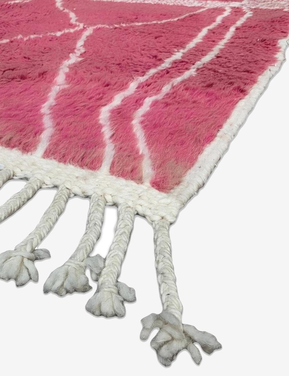 Raspberry Pink Freehand Linework Boujad Wool Rug 7.6 x 4.92 ft / 232 x 150 cm