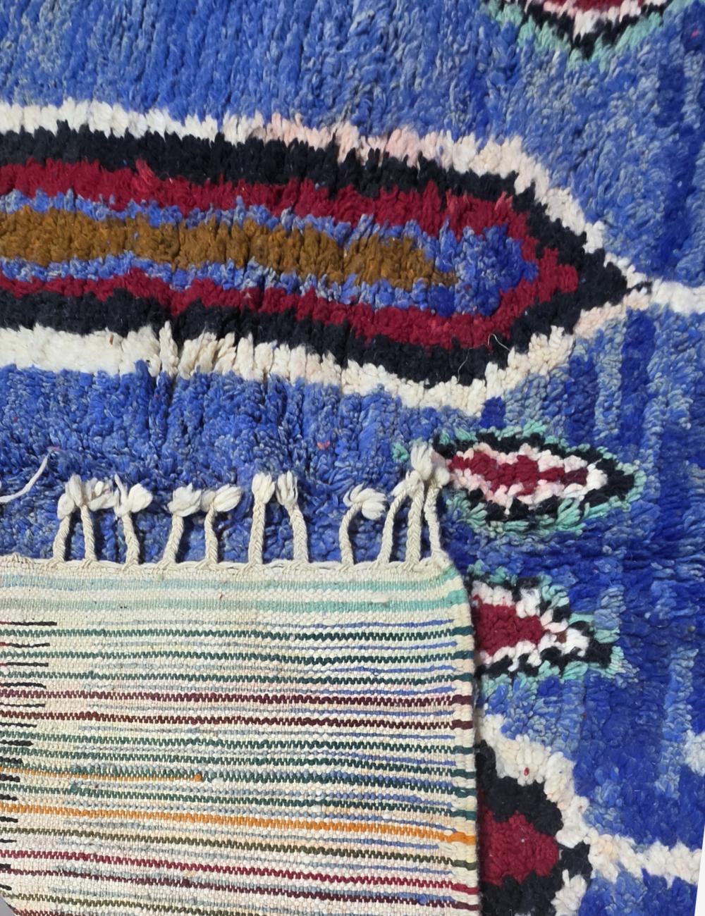 Royal Blue Mirrored Chevron Peak Boujad Wool Rug 8.1 x 6.76 ft / 247 x 206 cm