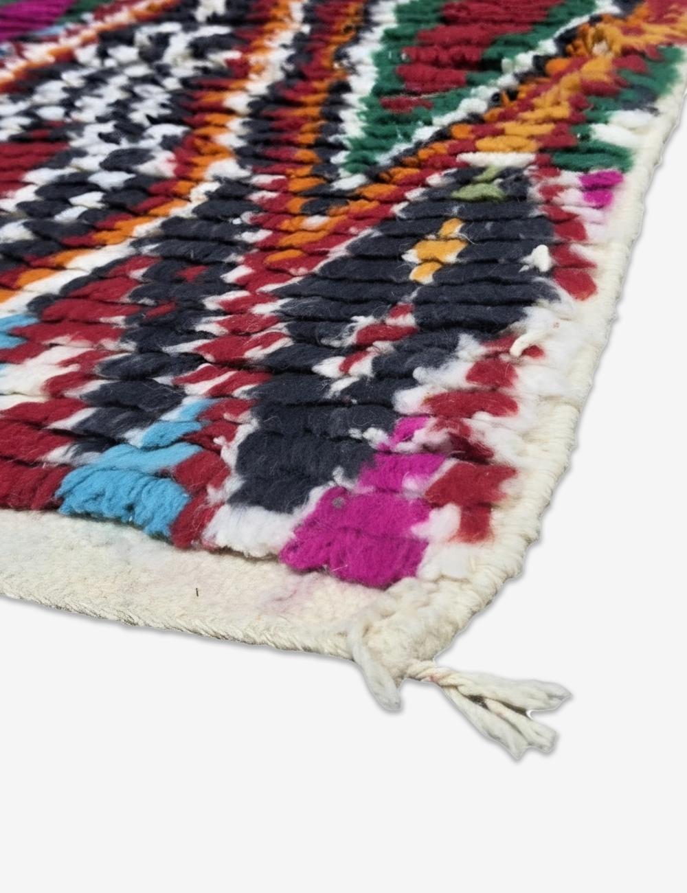 Maroon Blue Pink Layered Diamond Motif Boujad Wool Rug 8.3 x 2.56 ft / 254 x 78 cm