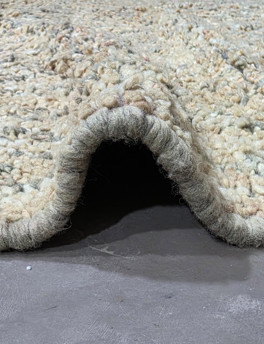 Muted Grey Beige Subtle Diamond Hand-Knotted Boujad Wool Rug 9.8 x 6.56 ft / 300 x 200 cm