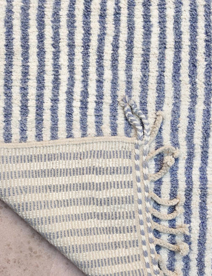 Slate Blue and Cream Striped Boujad Rug 9 x 7.25 ft / 273 x 221 cm