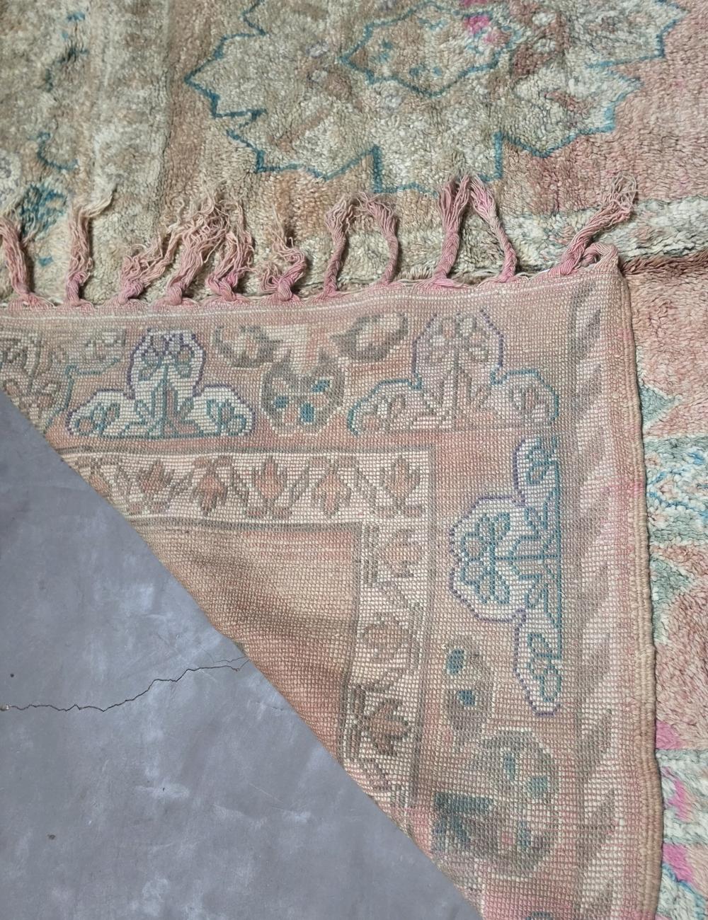 Vintage Middle Atlas Dusty Rose Six Rosette Medallion Handwoven Wool Rug 12.3 x 6.1 ft / 376 x 186 cm