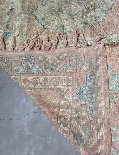 Vintage Middle Atlas Dusty Rose Six Rosette Medallion Handwoven Wool Rug 12.3 x 6.1 ft / 376 x 186 cm