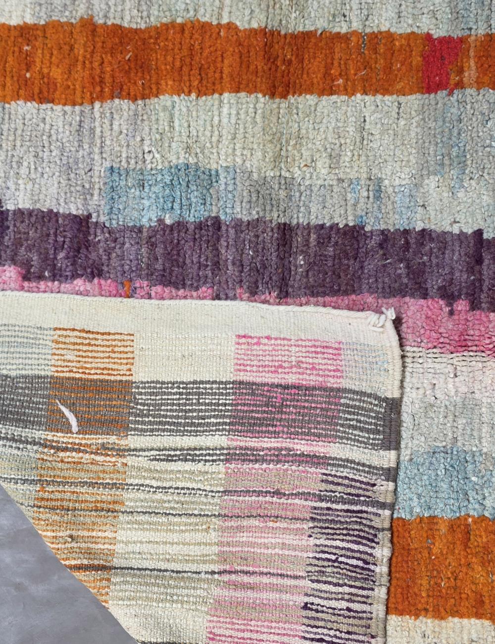 Pink Tribal Symbol Striped Field Boujad Wool Rug 8.2 x 5.35 ft / 250 x 163 cm