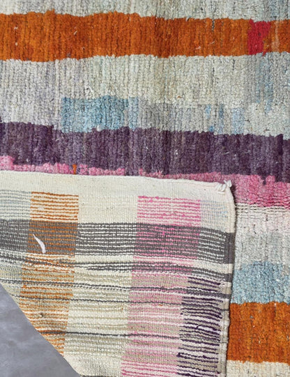 Pink Tribal Symbol Striped Field Boujad Wool Rug 8.2 x 5.35 ft / 250 x 163 cm