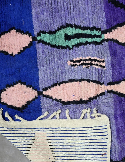 Blue Purple Totem Figure Boujad Wool Rug 9.7 x 5.91 ft / 296 x 180 cm