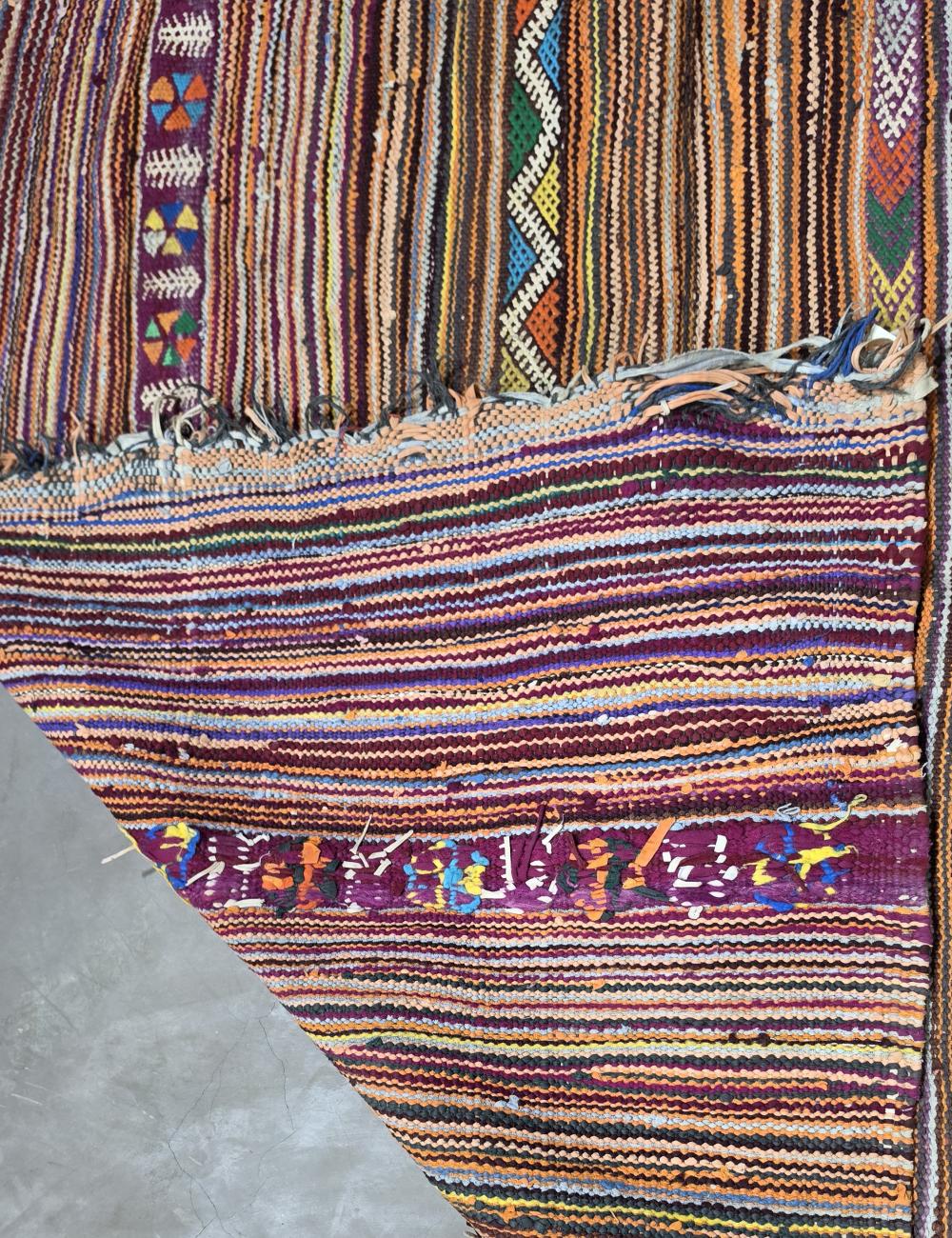 Multicolored Striped Tribal Motif Flatwoven Wool Rug 10.3 x 5.25 ft / 315 x 160 cm