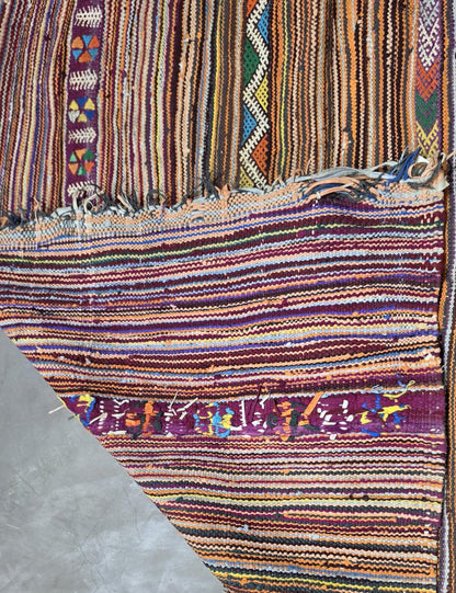 Multicolored Striped Tribal Motif Flatwoven Wool Rug 10.3 x 5.25 ft / 315 x 160 cm